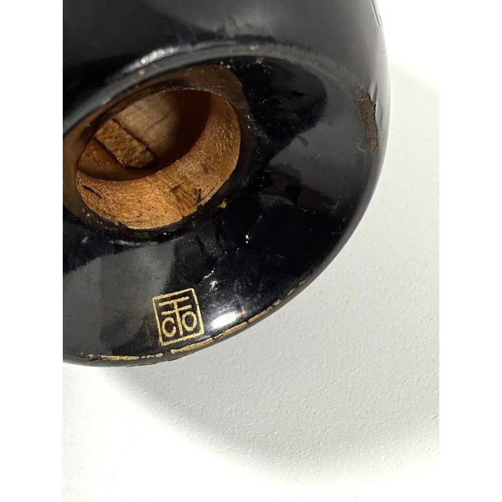 Mid Century Takahashi Black Lacquered Teardrop Salt & Pepper Shakers Japan FLAWS